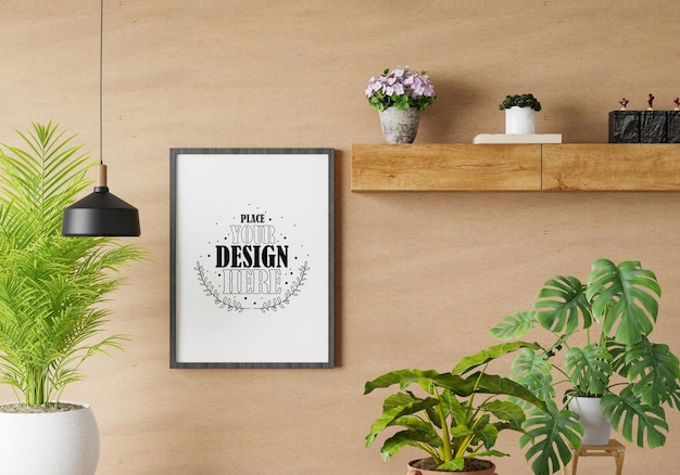 Posterframe in woonkamer psd mockup