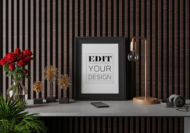 Posterframe in woonkamer Psd Mockup