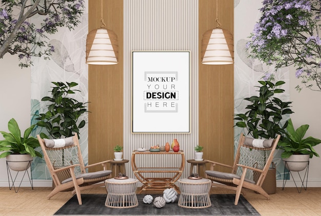 Posterframe in woonkamer psd mockup