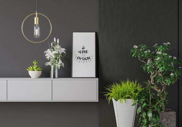 Posterframe in woonkamer Psd Mockup