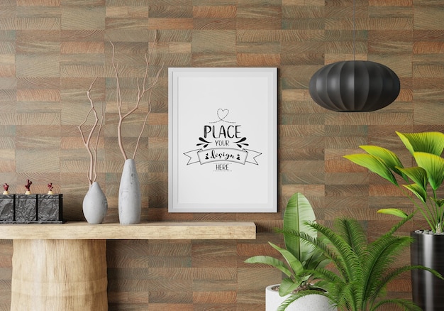 Posterframe in woonkamer psd mockup