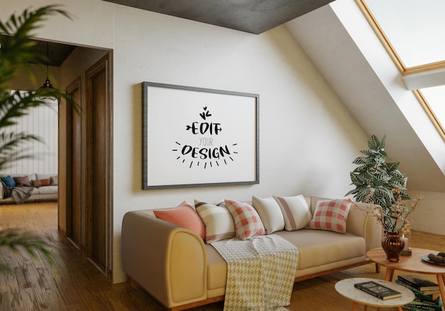 Posterframe in woonkamer psd mockup