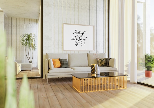 Posterframe in woonkamer Psd Mockup