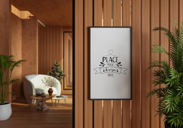 Posterframe in woonkamer psd mockup