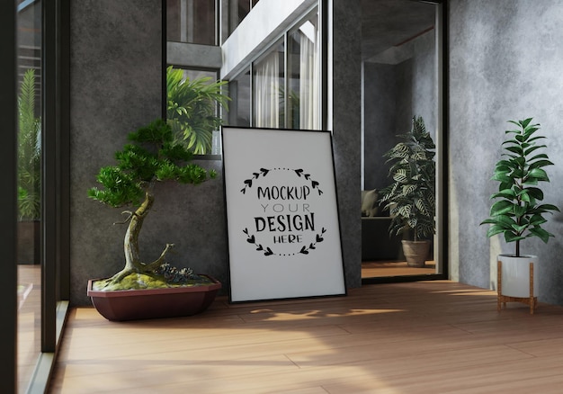 Posterframe in woonkamer psd mockup