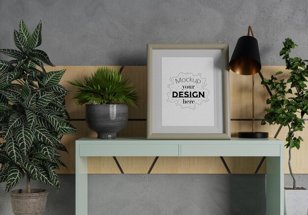 Posterframe in woonkamer Psd Mockup