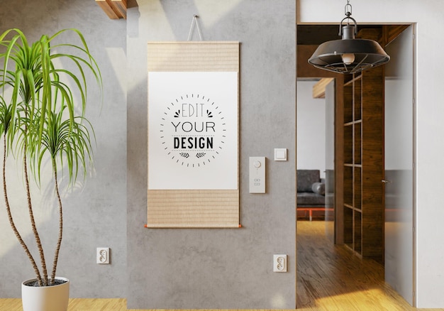 Posterframe in woonkamer Psd Mockup