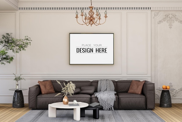 Posterframe in woonkamer Psd Mockup