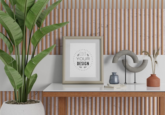 Posterframe in woonkamer Psd Mockup