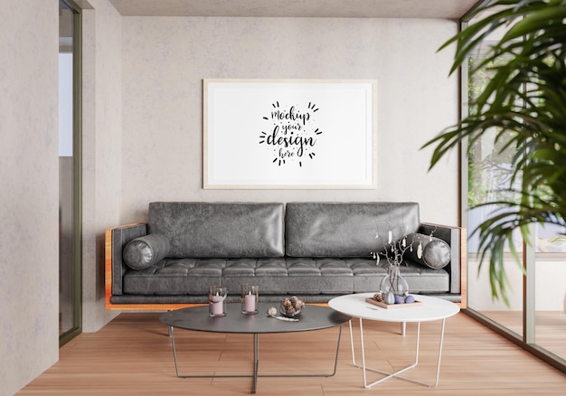 Posterframe in woonkamer Psd Mockup