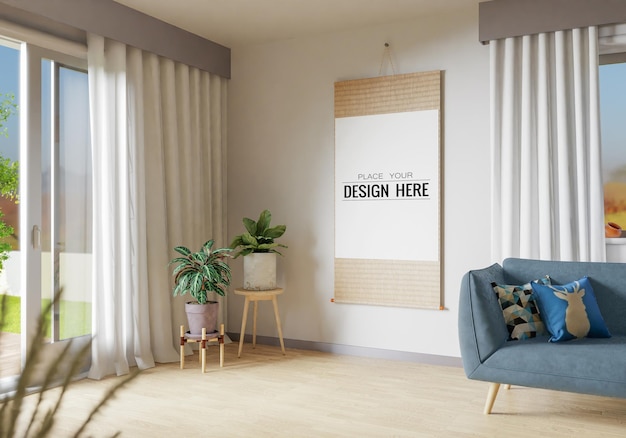 Posterframe in woonkamer Psd Mockup