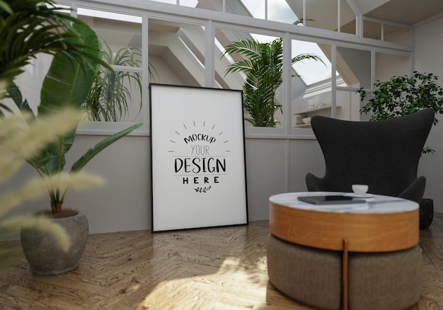 Posterframe in woonkamer Psd Mockup