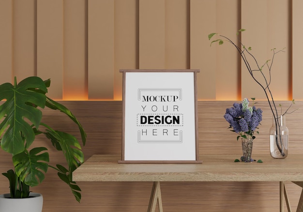 Posterframe in woonkamer psd mockup