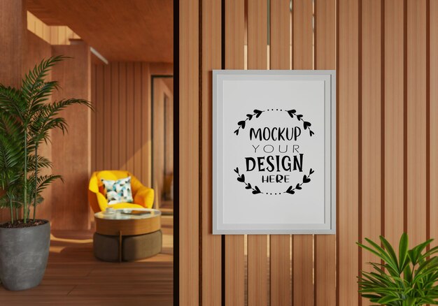 Posterframe in woonkamer psd mockup