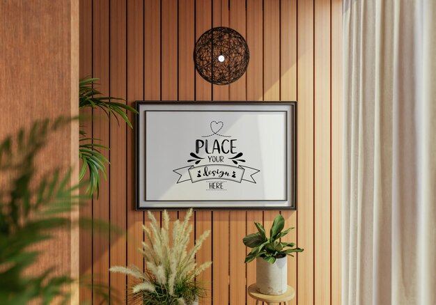 Posterframe in woonkamer psd mockup