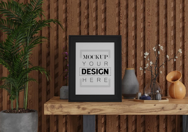 Posterframe in woonkamer psd mockup