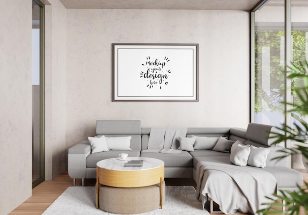 Posterframe in woonkamer Psd Mockup