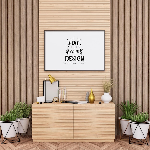 Posterframe in woonkamer psd mockup