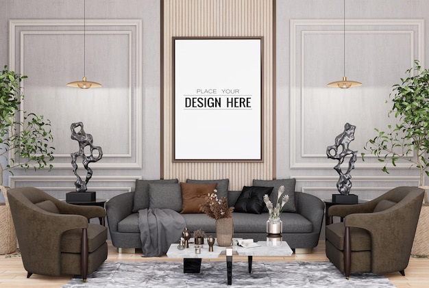 Posterframe in woonkamer Psd Mockup