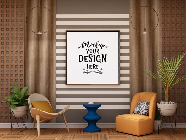 Posterframe in woonkamer Psd Mockup