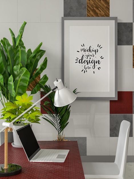 Posterframe in woonkamer psd mockup