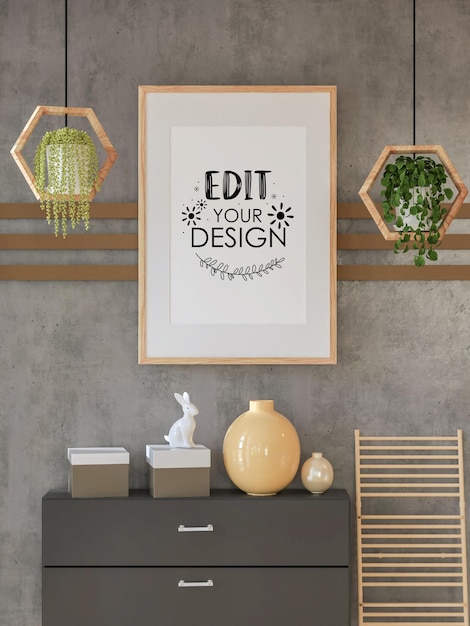 Posterframe in woonkamer Psd Mockup