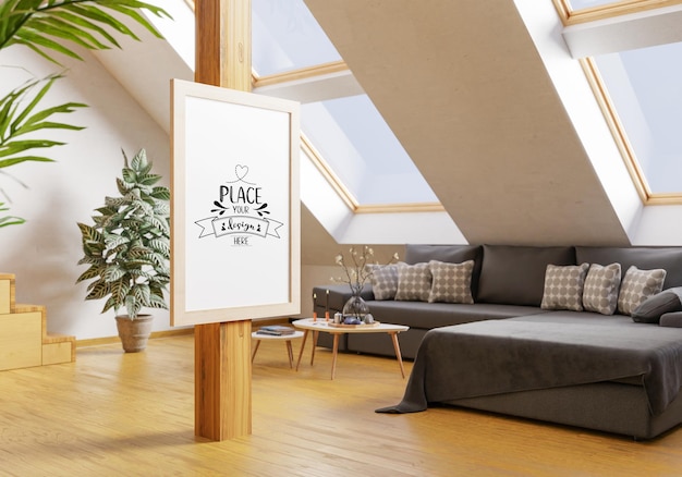 Posterframe in woonkamer Psd Mockup