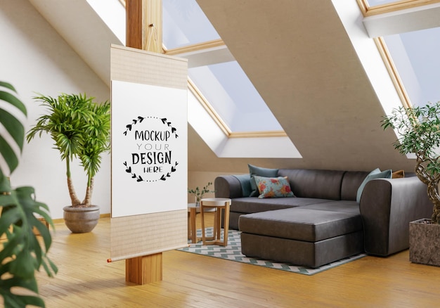 Posterframe in woonkamer psd mockup