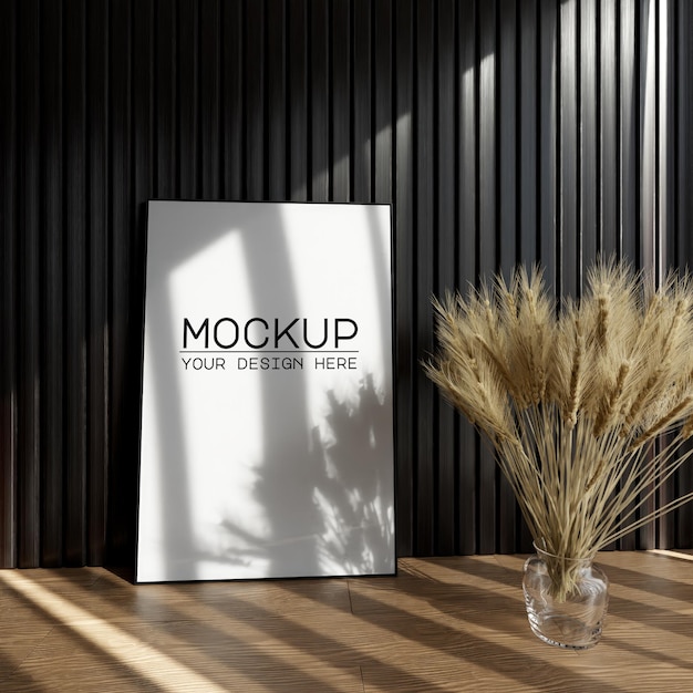 Posterframe mockup met tarwekorrel bloemen in 3D-rendering