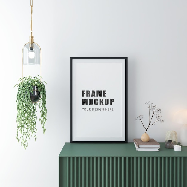 Posterframe mockup ontwerp in woonkamer in 3D-rendering