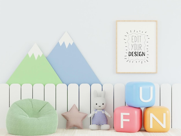 Posterlijst in kinderkamer Psd Mockup