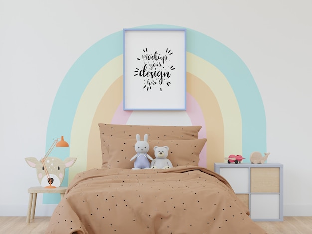 Posterlijst in kinderkamer psd mockup