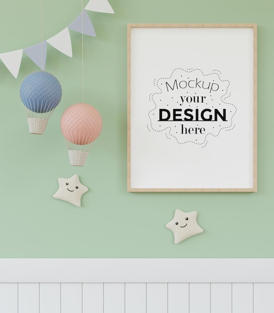 Posterlijst in kinderkamer psd mockup