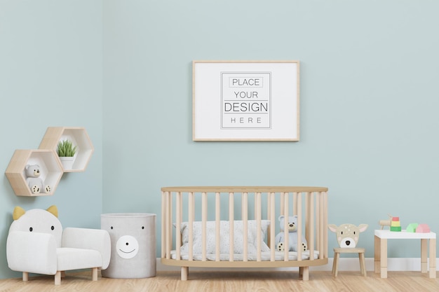 Posterlijst in kinderkamer psd mockup