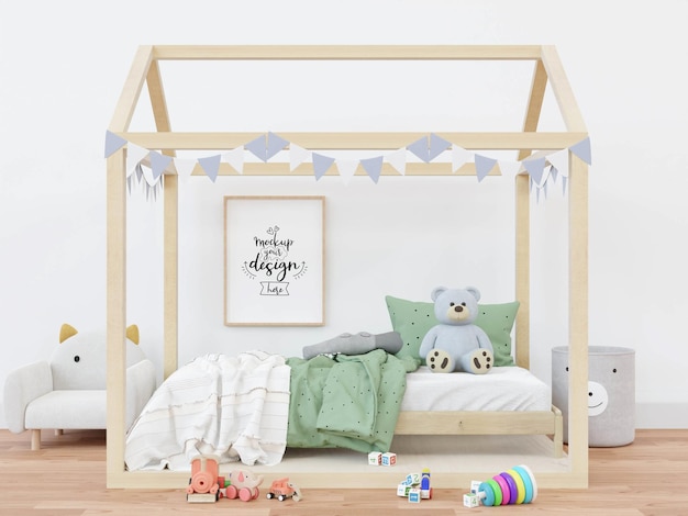 Posterlijst in kinderkamer Psd Mockup