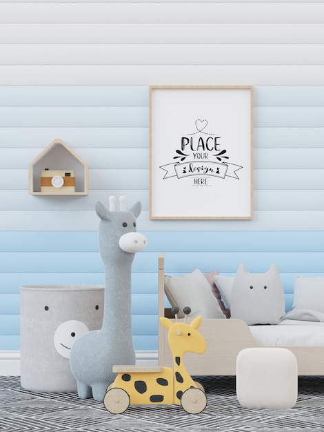 Posterlijst in kinderkamer Psd Mockup