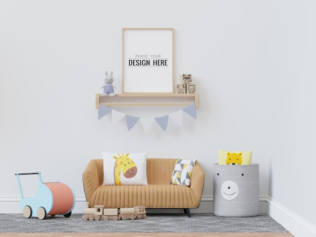 Posterlijst in kinderkamer Psd Mockup