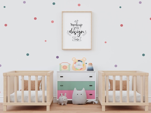 Posterlijst in kinderkamer psd mockup