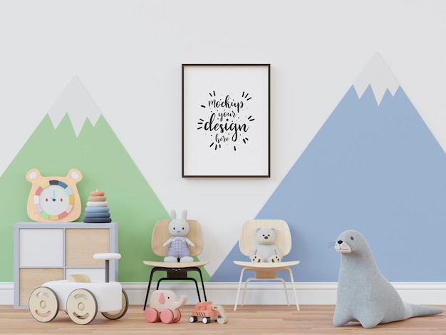 Posterlijst in kinderkamer Psd Mockup