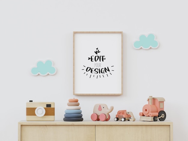 Posterlijst in kinderkamer psd mockup