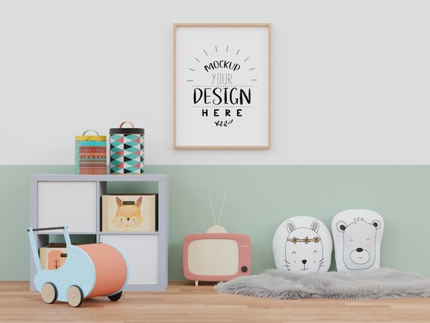 Posterlijst in kinderkamer Psd Mockup