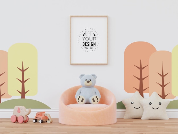 Posterlijst in kinderkamer psd mockup