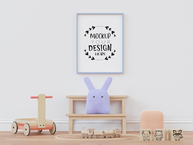 Posterlijst in kinderkamer psd mockup