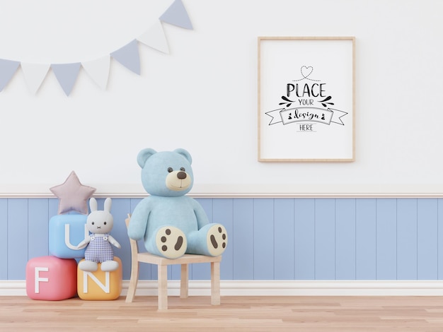 Posterlijst in kinderkamer Psd Mockup