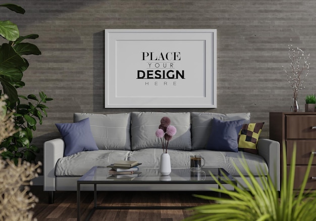 Posterlijst in woonkamer Mockup