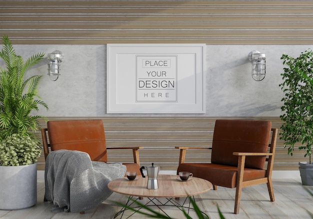 Posterlijst in woonkamer Psd Mockup