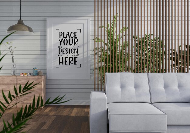 Posterlijst in woonkamer Psd Mockup