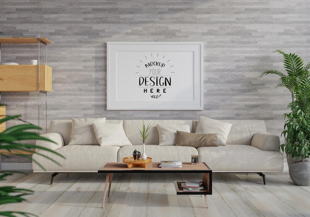 Posterlijst in woonkamer psd mockup