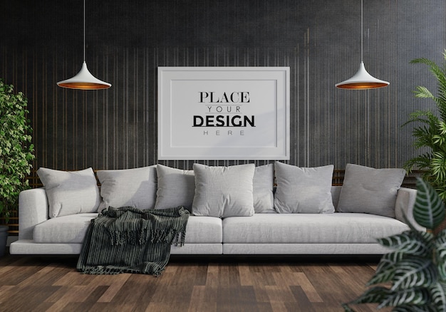 Posterlijst in woonkamer Psd Mockup