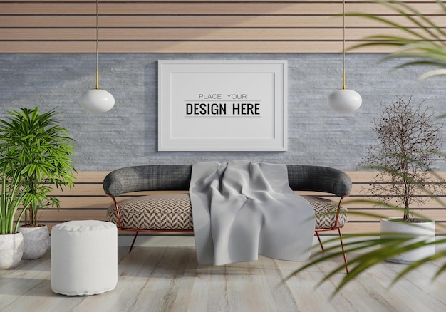 Posterlijst in woonkamer psd mockup